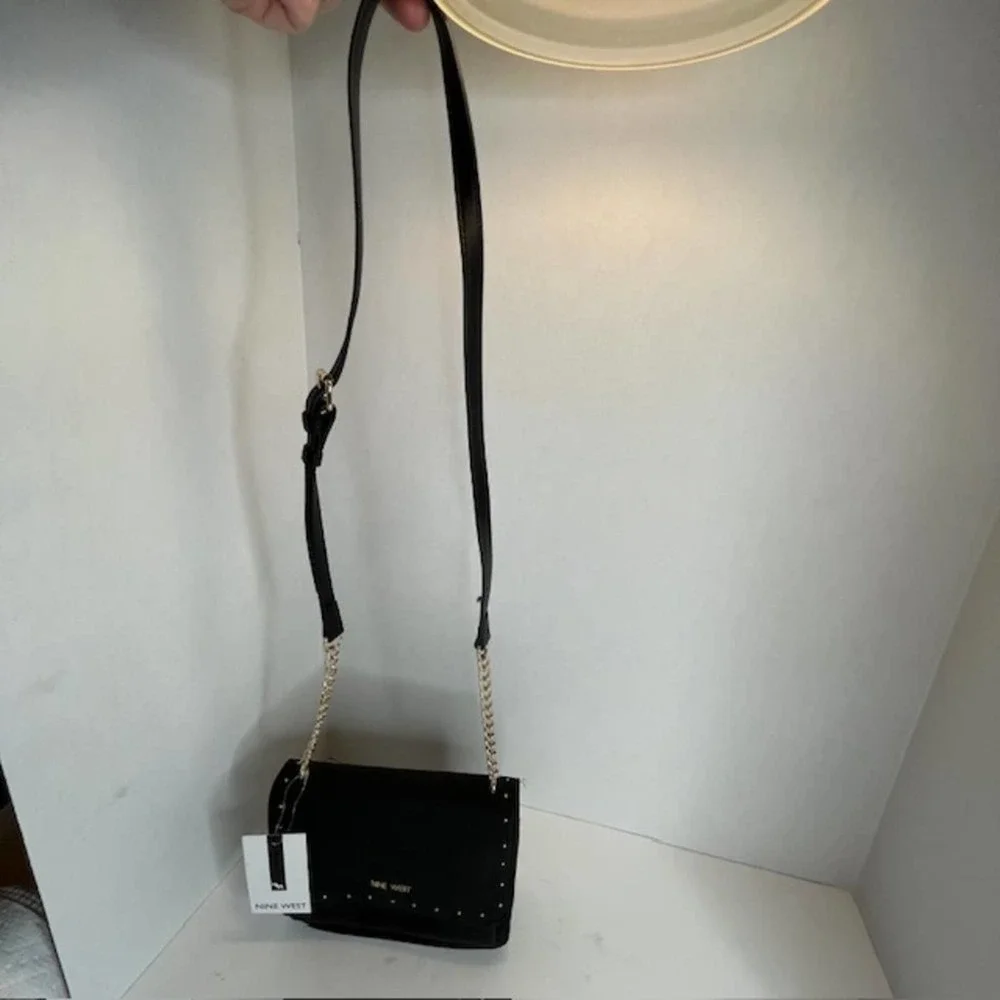 New Nine West Black Convertible Chain Crossbody Flap